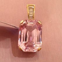 15.50 ct Pink Sapphire and Baguette Diamond Pendant in 18k Yellow Gold Over - £88.13 GBP