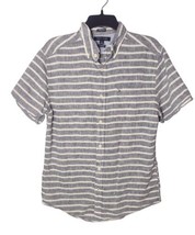 Tommy Hilfiger Linen Blend Mens Button Down Size M Gray Striped Business... - £14.24 GBP