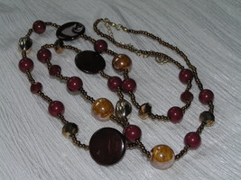 Estate Long Cranberry Flat &amp; Red Bronze &amp; Goldtone Various Size &amp; Shape Bead - $7.69