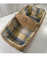 Longaberger Bread Basket Yellow Blue Plaid Liner Wood Divider Vintage 2002 - $24.74