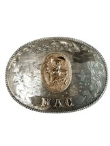 McCabe Belt Buckle Sterling &amp; 10k Gold Cowboy with Lasso &quot;Apple Valley L... - £856.34 GBP