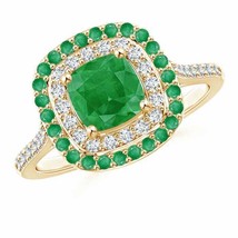 ANGARA Emerald and Diamond Double Halo Ring for Women, Girls in 14K Solid Gold - £1,231.93 GBP