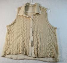 Love J Tank Top Womens Size XL Tan Sheer Lace Sleeveless Collared Button Down - £9.24 GBP
