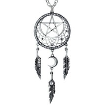 Alchemy Gothic Pagan Dream Catcher Pendant Pentagram Feathers Crescent M... - $57.95