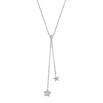 Sparkling Pair of Dangling Stars Sterling Silver Cubic Zirconia Necklace - £13.61 GBP