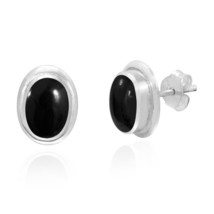 Simple Elegance Sterling Silver Simulated Black Onyx Oval Post Earrings - £12.09 GBP