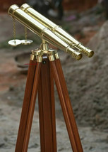 Nautical Antique Heavy Brass Victorian Binocular With Wooden Floor Stand Decor - £336.81 GBP