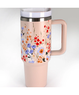 Light Pink Floral Flowers Cottage Print 40 oz Stainless Steel Insulated ... - £29.51 GBP