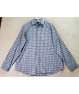 Jos. A. Bank Dress Shirt Mens Large Blue Burgundy Plaid Tailored Fit But... - £14.81 GBP