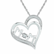 Sterling Silver Womens Round Diamond Heart Mom Mother Pendant 1/20 Cttw - £108.85 GBP