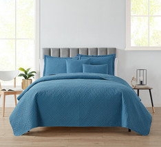 Blue Heaven Full/Queen 5pc Bedspread Coverlet Quilt Set Diamond Weave Design - $61.98