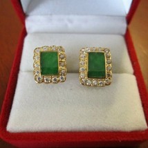 14K Solid Yellow Gold Square Green B Jade Stud Earrings - £518.38 GBP