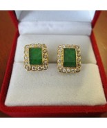14K Solid Yellow Gold Square Green B Jade Stud Earrings - £509.36 GBP