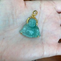 14K Real Gold Natural Jadeite Jade Happy Laughing Buddha Pendant Male Small - £445.36 GBP