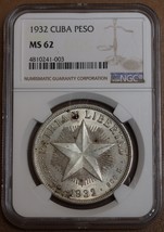 1932 Star Peso MS 62 NGC 26.73 900 Silver World Crown Caribbean Coin - Rare - - £275.42 GBP