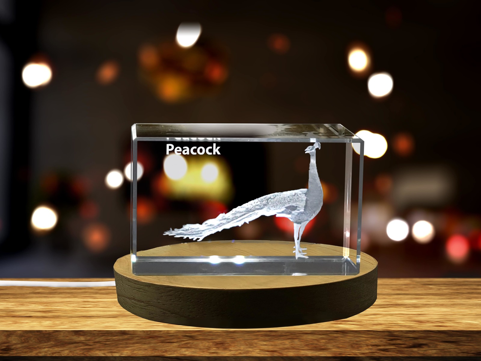 LED Base included | Peacock Elegance | 3D Engraved Crystal Keepsake - $25.99+