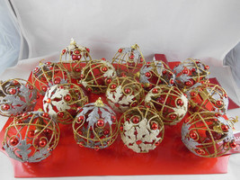 Wired Ornament Balls Christmas Snowflake Gold &amp; Silver Tone &amp; Red  Lot o... - £13.13 GBP