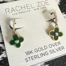 Rachel Zoe Green Clover 18K Gold Plated Sterling Silver Pave Dangle Earrings NWT - £24.03 GBP