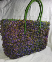 Vintage MOD Cottagecore Shag Rug Purple Green Carpet Purse Tote Handbag - £44.34 GBP