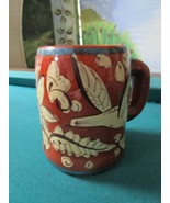 WESTERN POTTERY RED CLAY MUG HAND PAINTED BIRDS 5&quot;  - $35.28 CAD