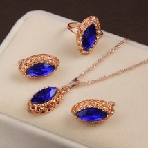 Fashion Gold Color Jewelry Sets Water Drop Pendant Necklace Earrings Ring Crysta - £18.15 GBP