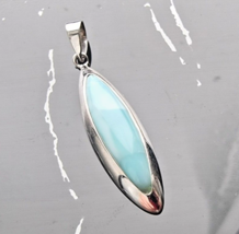 Vintage 925 Sterling Silver Natural 24x6 Mm. Larimar Marquise Shape Pendant - $38.61