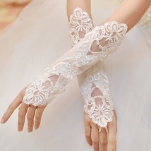 Bridal Beads Lace Emboridery Fingerless Long White Gloves for Wedding - £6.99 GBP