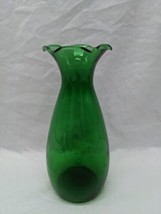 Vintage MCM Green Glass Flower Vase 6 1/2&quot; - £21.78 GBP