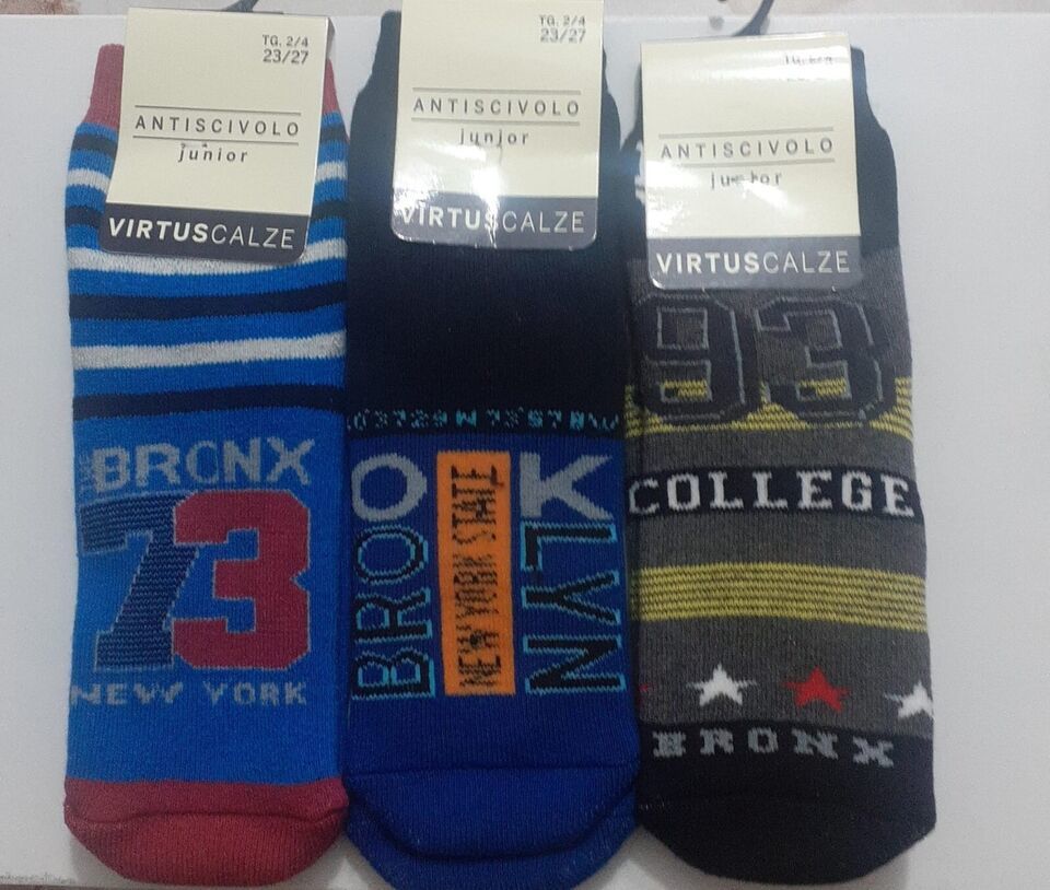 3 Paare Von Socken Kurz Anti-rutsch Mit Gummi Kind Baumwolle Virtus Juni... - $9.36