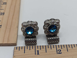 Vintage Men’s Cufflinks Swank - Silver Tone Blue Stone  Mesh T-Bar Style - £20.26 GBP