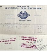 Universal Films Exchange 1915 WW2 Era Invoice Center Theater Maine DWEE3... - $729.90 MXN