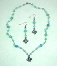 Swarovski Element Crystal New Aqua Clover Agate Jasper Necklace Earring Gift Set - $9,999.00