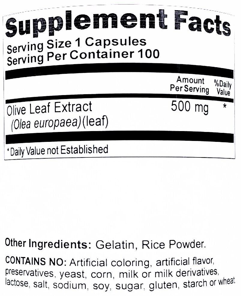 500mg Olive Leaf Extract  100 Capsules Oleuropein - £10.39 GBP