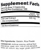 500mg Olive Leaf Extract  100 Capsules Oleuropein - $13.21
