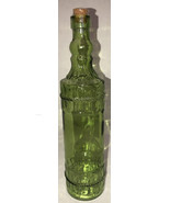 Holiday Xmas Glass Decorating Bottle 12.25” Tall Green W Cork Raised Des... - $27.01 CAD