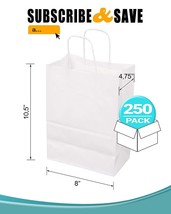 250 Pack White Kraft Paper Shopping Bags 8&quot; x 4.75&quot; x 10.5&quot; /w Handle - £127.12 GBP