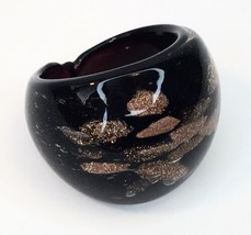 Mod Art Glass Ring Size 8.5 Black with Copper Tone  Hand Blown Statement - £7.87 GBP