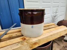Vintage Brown and Cream Colored 6 Gallon Stoneware Crock with Handles. - $99.99