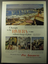 1953 Pan American Airlines Ad - Overnight to the Riviera without change of plane - £14.48 GBP