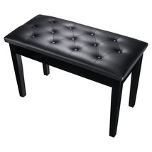 Double Duet Concert Piano Wood Bench Leather Padded Keyboard Seat Black - £81.52 GBP