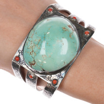 7 1/8&quot; Large vintage Native American sterling, turquoise, coral cuff bracelet - £627.10 GBP