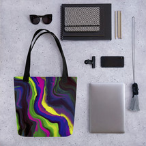 Acid Neon Marble Abstract Design Tote Bag - £17.14 GBP