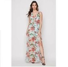 Teeze Me Junior Womens 5/6 Aqua Pink Floral Print Ruffle Surplice Maxi Dress NWT - £16.37 GBP