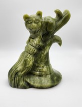 Xiuyan Jade Large Witch Cat On Witch Hat, And Witch Broom Hand Carved Halloween - £37.35 GBP