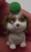 Flocked Brown &amp; White Puppy In My Pocket With A Green Pom Pom On Head - $3.99