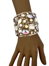 2.75" Wide Iridescent AB & Clear Crystals Chunky Statement  Bangle Bracelet - $26.60