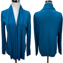 Lafayette 148 Teal Wide Pleated Collar Cotton Long Sleeve Cardigan Lightweight - £35.35 GBP