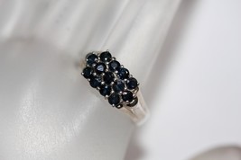 Sterling Silver 925 Dark Blue Sapphire Cluster Setting Band Ring Size 8 - £54.50 GBP