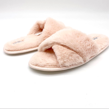 Splendid Womens M/L Slip On Criss-Cross Faux Fur Slippers Pink Lounge Fluffy - £11.58 GBP