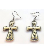 Brushed Gold Colored Faith Cross Earrings - $277.76 MXN